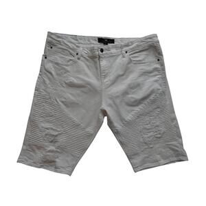 Men's White Distressed Denim Shorts
